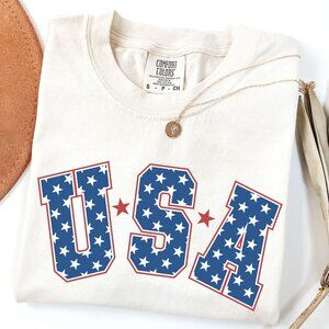 NEW Retro USA American Flag July 4th Fourth Of July Crewneck Graphic Tee Shirt